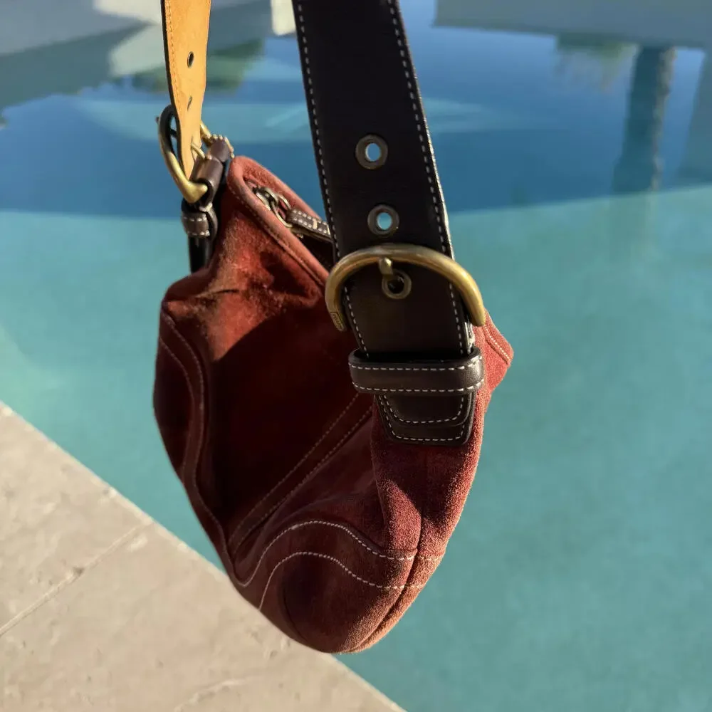 Vintage Coach Women's Suede Shoulder Bag Y2K